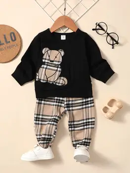Baby Boy Bear Embroidery Hoodie Set 1