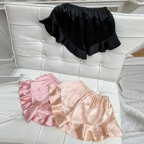 여성용 여름 홈 보터밍 반바지, 레이스업 속건성 루즈한 반바지, 부드러운 실크 반바지, 눈부심 방지 안전 바지, 3 개 세트 2