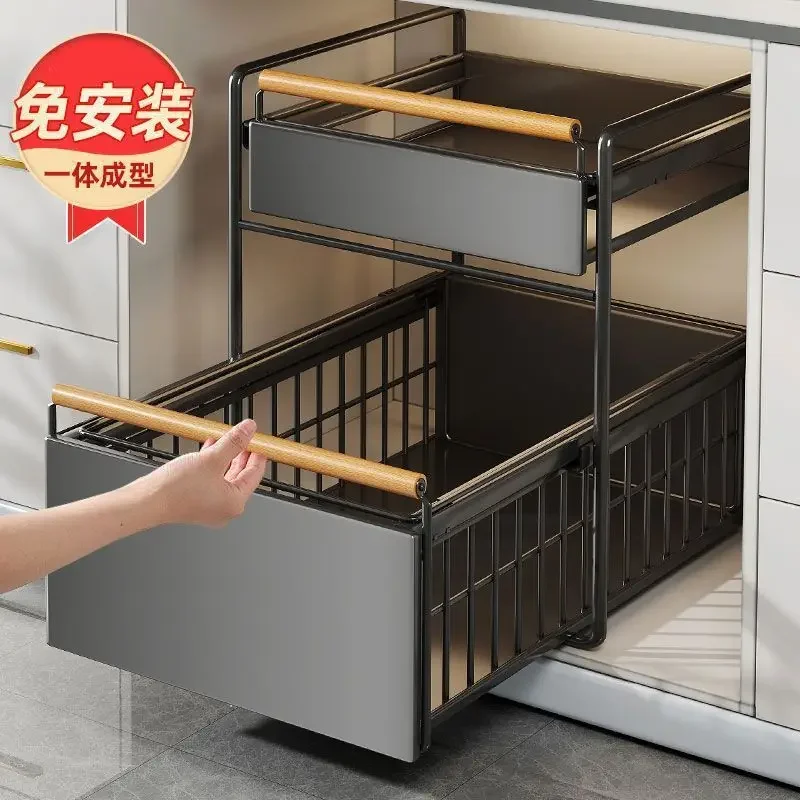 

Kitchen sink storage rack multifunctional seasoning dishes sink pull-out storage rack cabinet basket layered rack