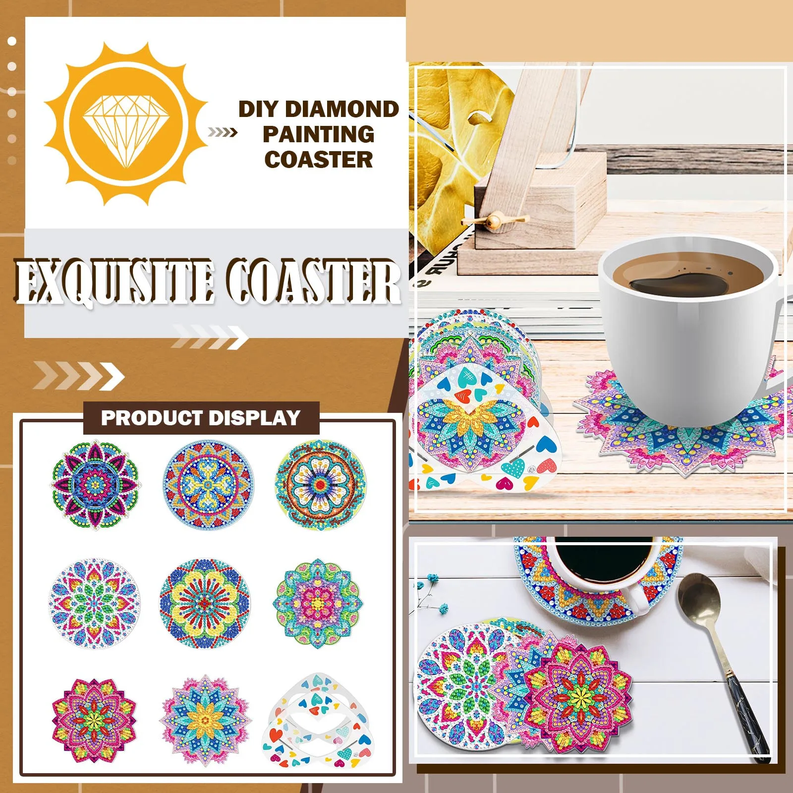 4/6/8Pcs Diamond Coasters with Holder DIY Mandala Coasters Diamond Painting  Kits for Beginners, Adults Kids Art Craft Supplies