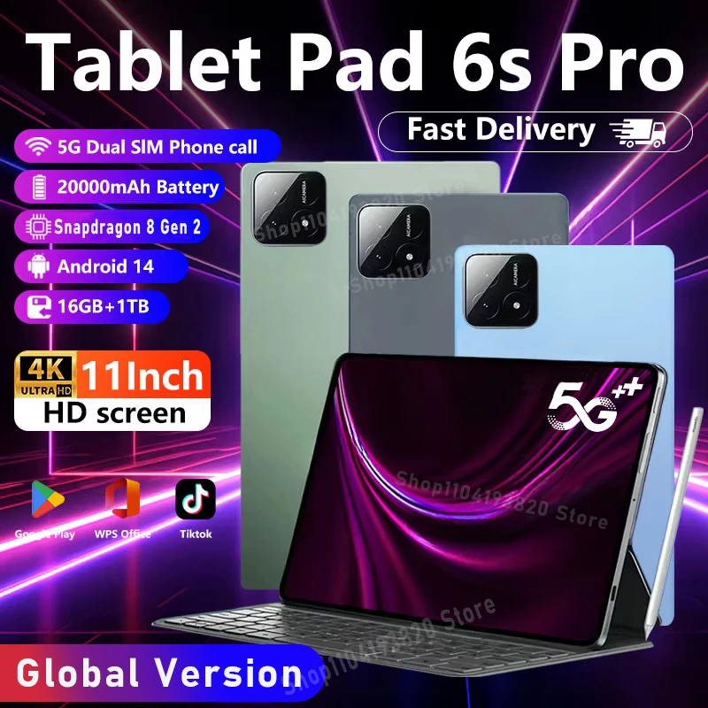 Pad 6S pro Android Tablet 16GB 1TB Snapdragon 8 Gen 2 4K 5G Dual SIM WIFI 11Inch Screen Android 14 tablet pc