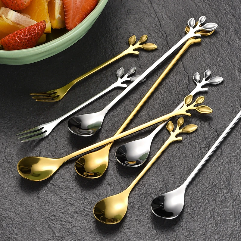 Stainless Steel Spoon 6PCS Creative Personality Tree Leaf Coffee Tea Home Restaurant Dessert Cutlery Set
