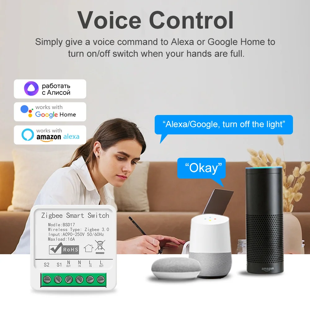 16A ZigBee3.0 Smart Light Switch, Home Automation Mini DIY Breaker, Supports 2 Way, Work With Zigbee2MQTT Home Assistant