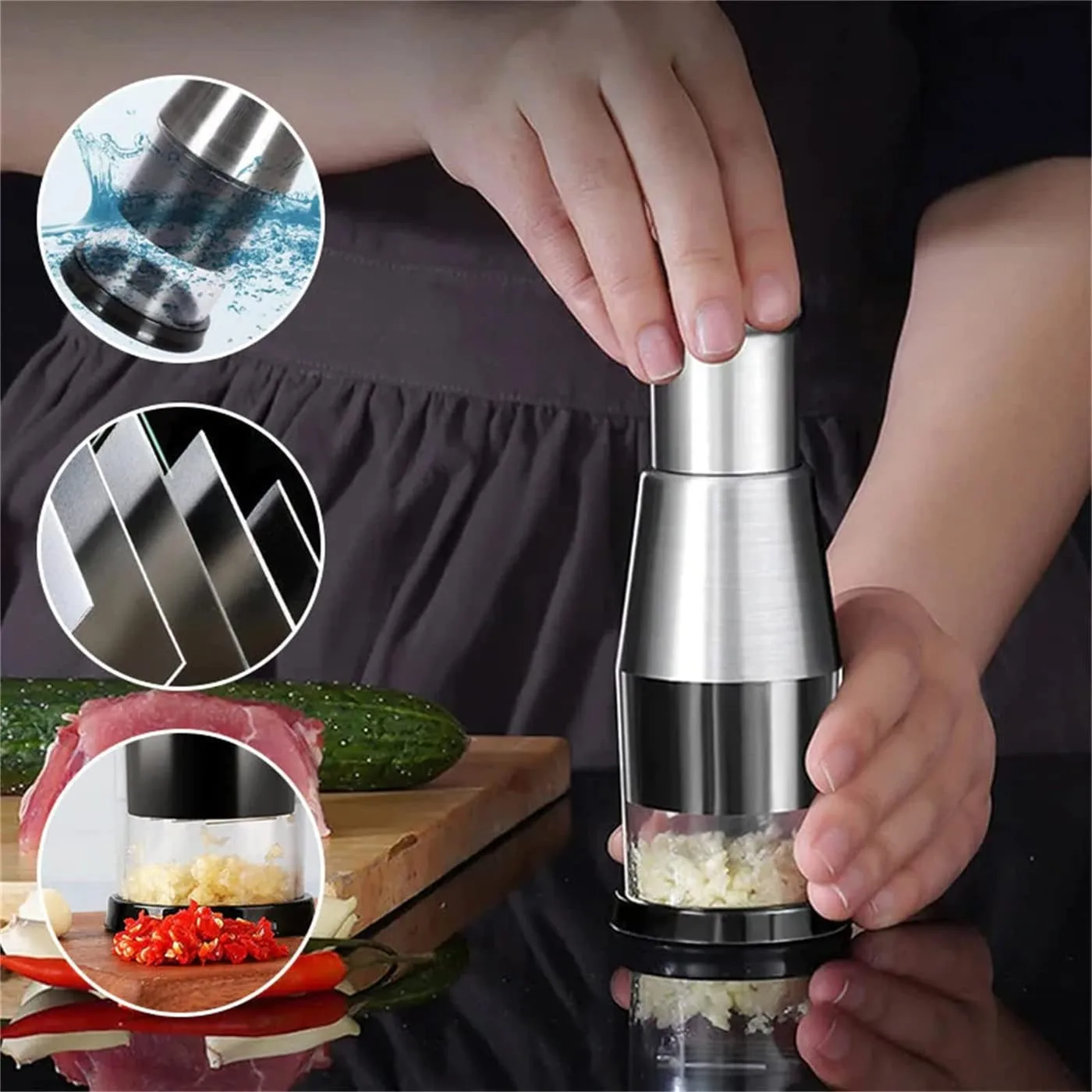 Food Chopper, Easy to Clean Manual Hand Vegetable Chopper Dicer, Dishwasher Safe Slap Onion Chopper, Black