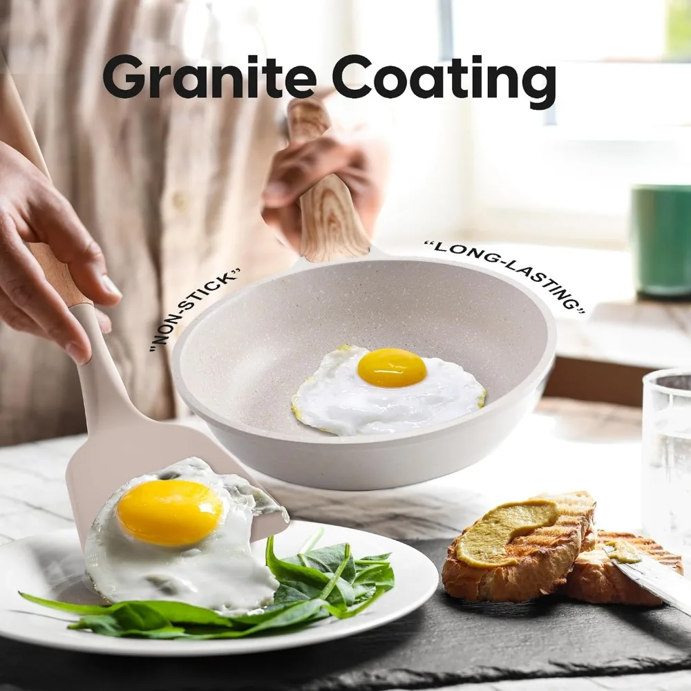 Nonstick Granite Stone Cookware Sets Induction casseroles & Saucepan & Frying Pans for Cooking PFOS PFOA Free Grill Pan Gray