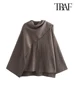 TRAF Women's Fashion Fall Winter Chic Scarf Jacket Long Sleeve Knitted Asymmetric Jacket Sexy Split Hem Loose Short Jacket 2