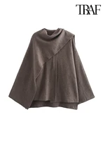 TRAF Women's Fashion Fall Winter Chic Scarf Jacket Long Sleeve Knitted Asymmetric Jacket Sexy Split Hem Loose Short Jacket 2