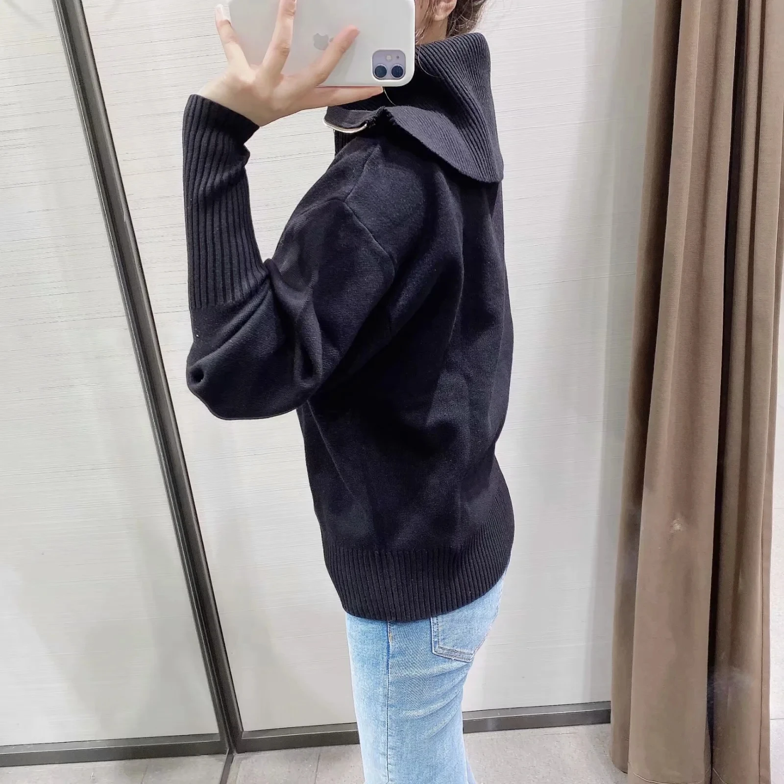 New Vintage Lapel Female Outerwear Chic Tops Women 2024 Zipper Knitting Solid Sweatshirts Fashion Long Sleeve Loose Sweatshirts