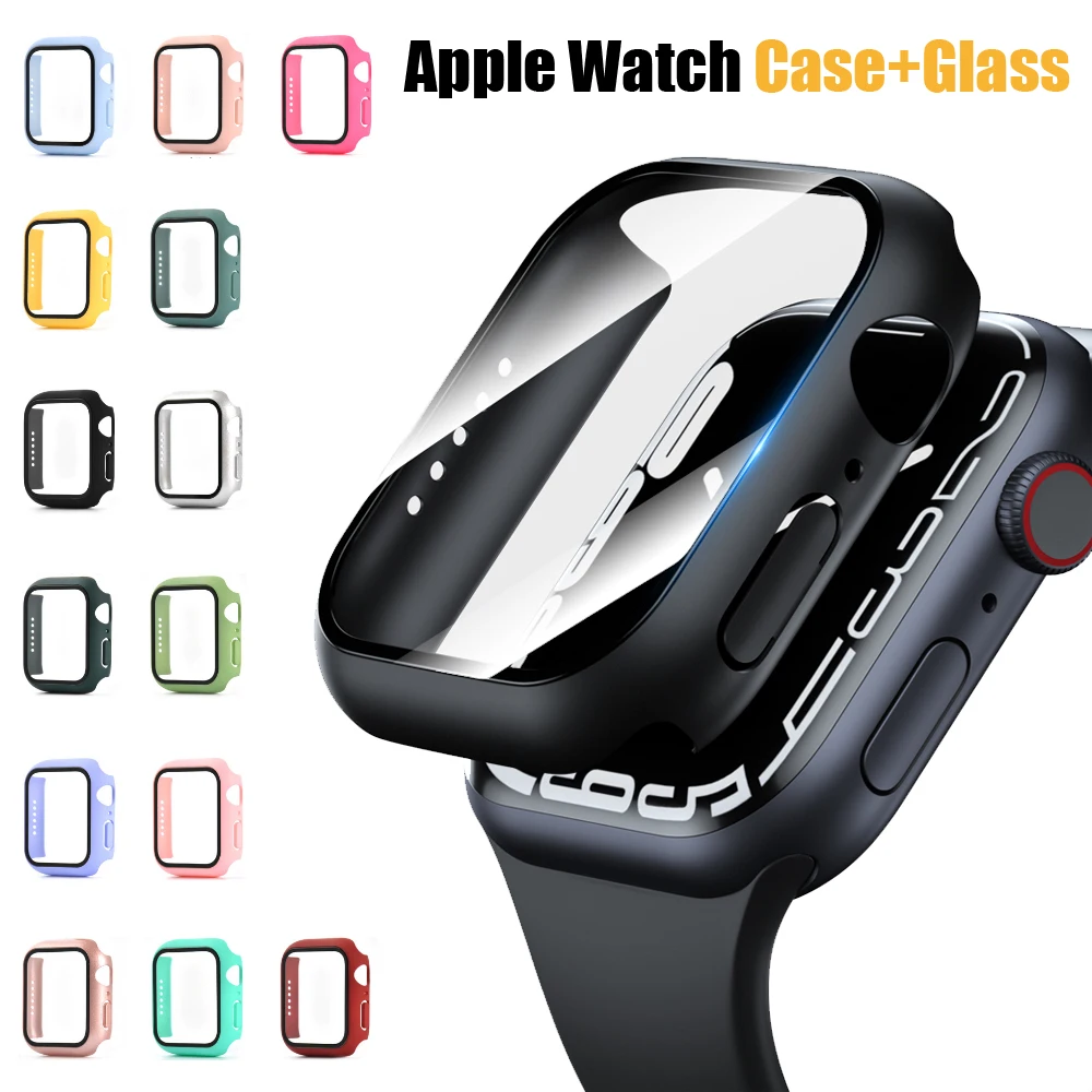 

Glass+Cover For Apple Watch case 45mm 41mm 44mm 40mm 42mm 38mm iWatch Accessorie Screen Protector Apple watch serie 3 4 5 6 SE 7
