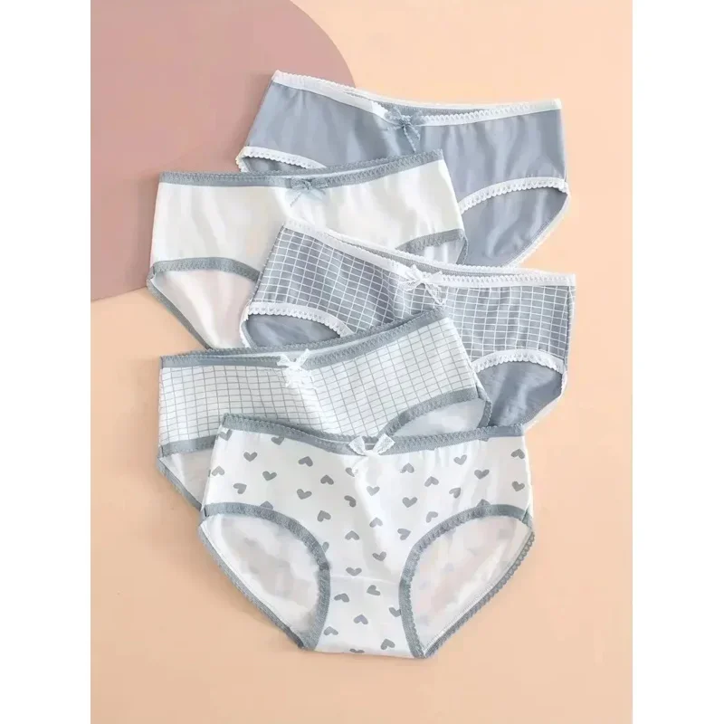 5PCS Women's High Waist Panties Cute Bow Print Breathable Comfy plus Size Lingerie Underwear for Ladies