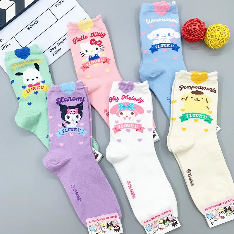 

New Sanrio Cinnamoroll Mid-Leg Socks Autumn Female Hello Kitty My Melody Kuromi High Quality Cartoon Cotton Socks Girl Present