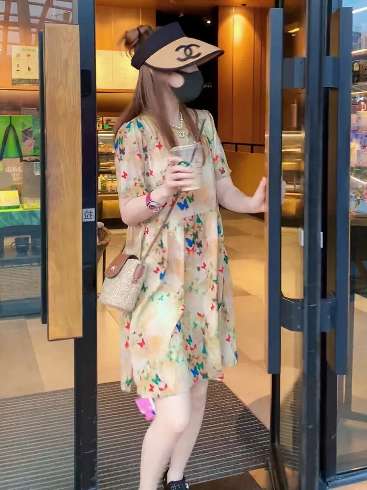 

Женское летнее платье Coigarsam 2024, офисные женские винтажные платья с цветочным принтом и круглым вырезом