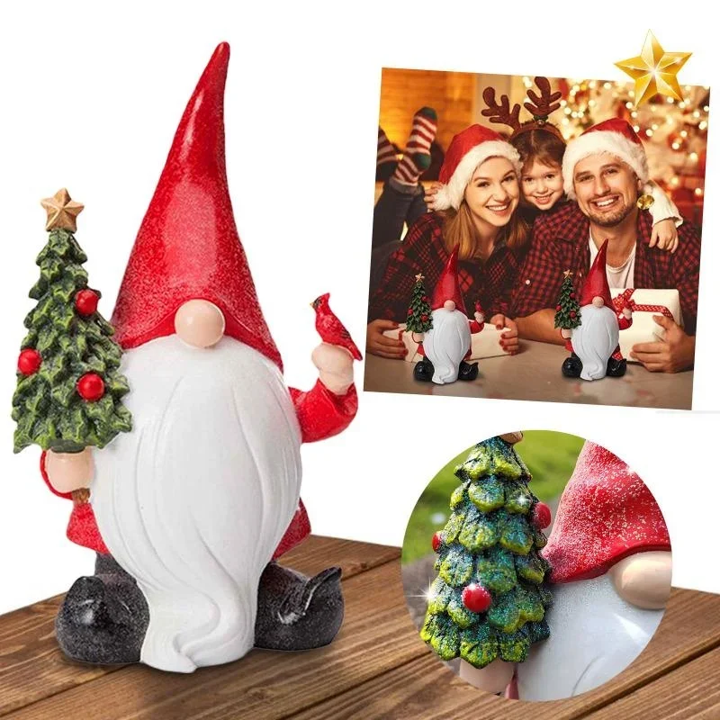 

Santa Claus Statue Christmas Home Decoration Gnome Holding Christmas Tree Ornaments Garden Microlandscape Decor Resin Crafts