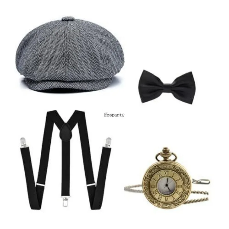 Cosplay Hat Men's 1920s Accessories Gatsby Gangster Costume Set Tweed Newsboy Cap Detective Conan