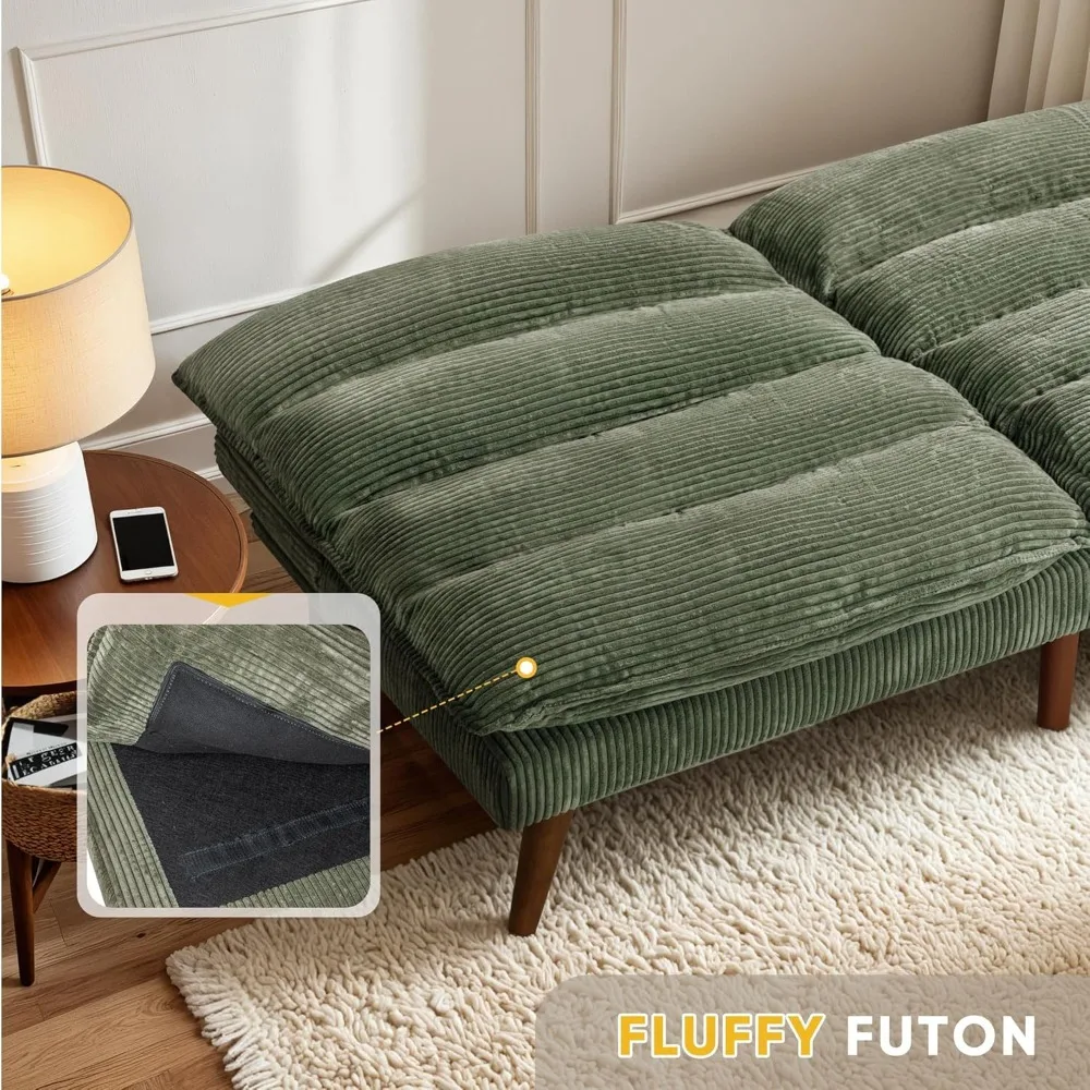 convertible futon sofa bed futon couch with adjustable back upholstered sleeper sofa bed for living room furniture (corduroy, g