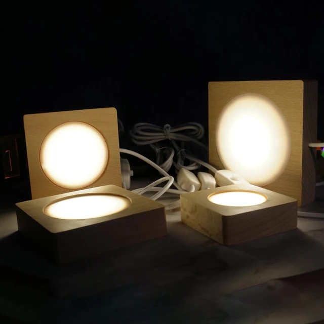 6/8/10 Cm Négyzet Alakú Fa Led -Es Fényjelző Állvány Asztali Kristály Üveg Gyanta Művészeti Díszek Éjszakai Lámpa Alap Az Otthoni Boltok Dekorációjához - Image 3