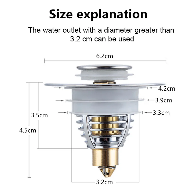 Universal Stainless Steel Basin Pop-Up Bounce Core Basin Drain, Sink Filter, Bathtub Plug, Bathroom Tool