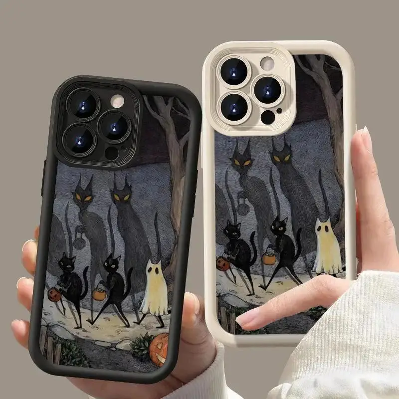 Dark Humorous Monster Cat Protective Phone Case - Sleek & Durable Cover with Whimsical Design