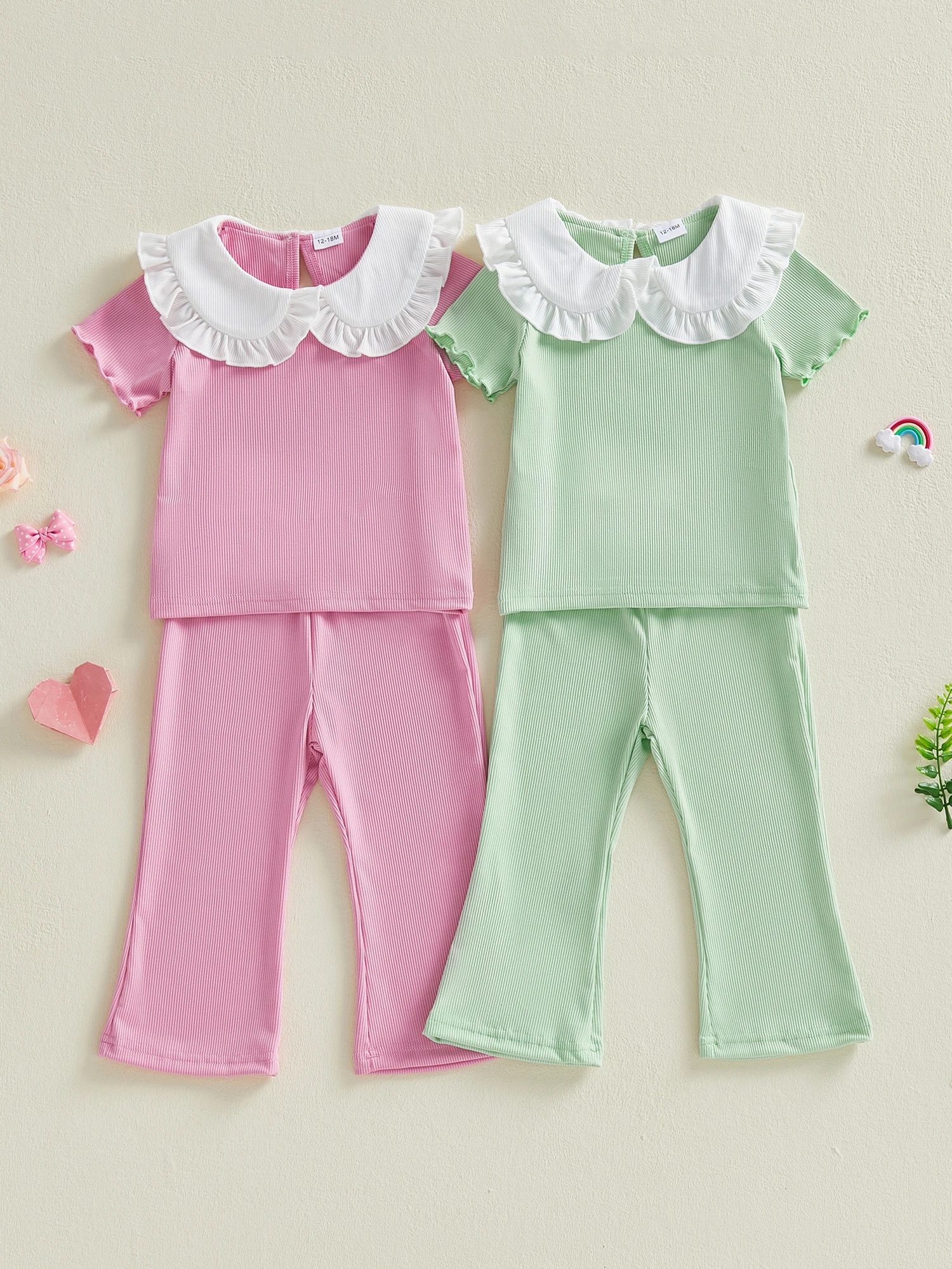 Girls Summer Outfit Sleeveless Ruffle Top with Denim Shorts Set Casual Two-Piece Clothing Set for Kids