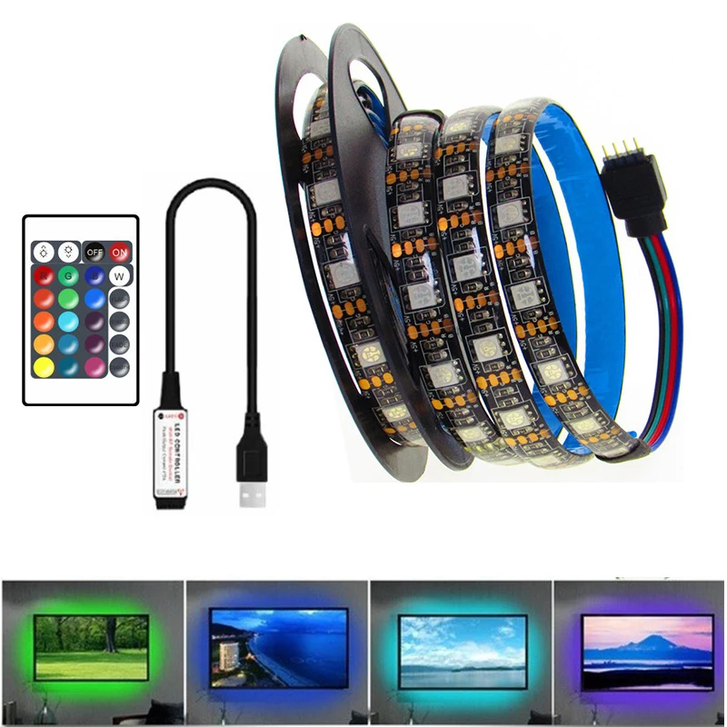 

Светодиодная RGB лента с пультом дистанционного управления, 5 в постоянного тока, USB-подсветка, не водонепроницаемая, SMD 5050, 0,5-5 м, 5 в вольт, ТВ, ПК