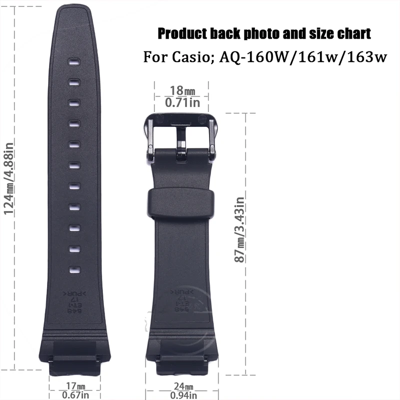 17mm Resin Replacement Strap For Casio AQ-160w AQ-161w AQ-163w  Men Band Rubber Sprot Waterproof Bracelet Watch Accessories