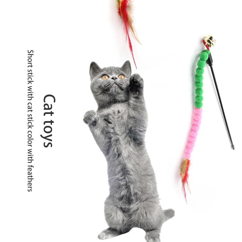 Cat Toys Cute Funny Colorful Rod Teaser Wand Plastic Pet Toys for Cats Interactive Stick Pet Teaser Cat Supplies