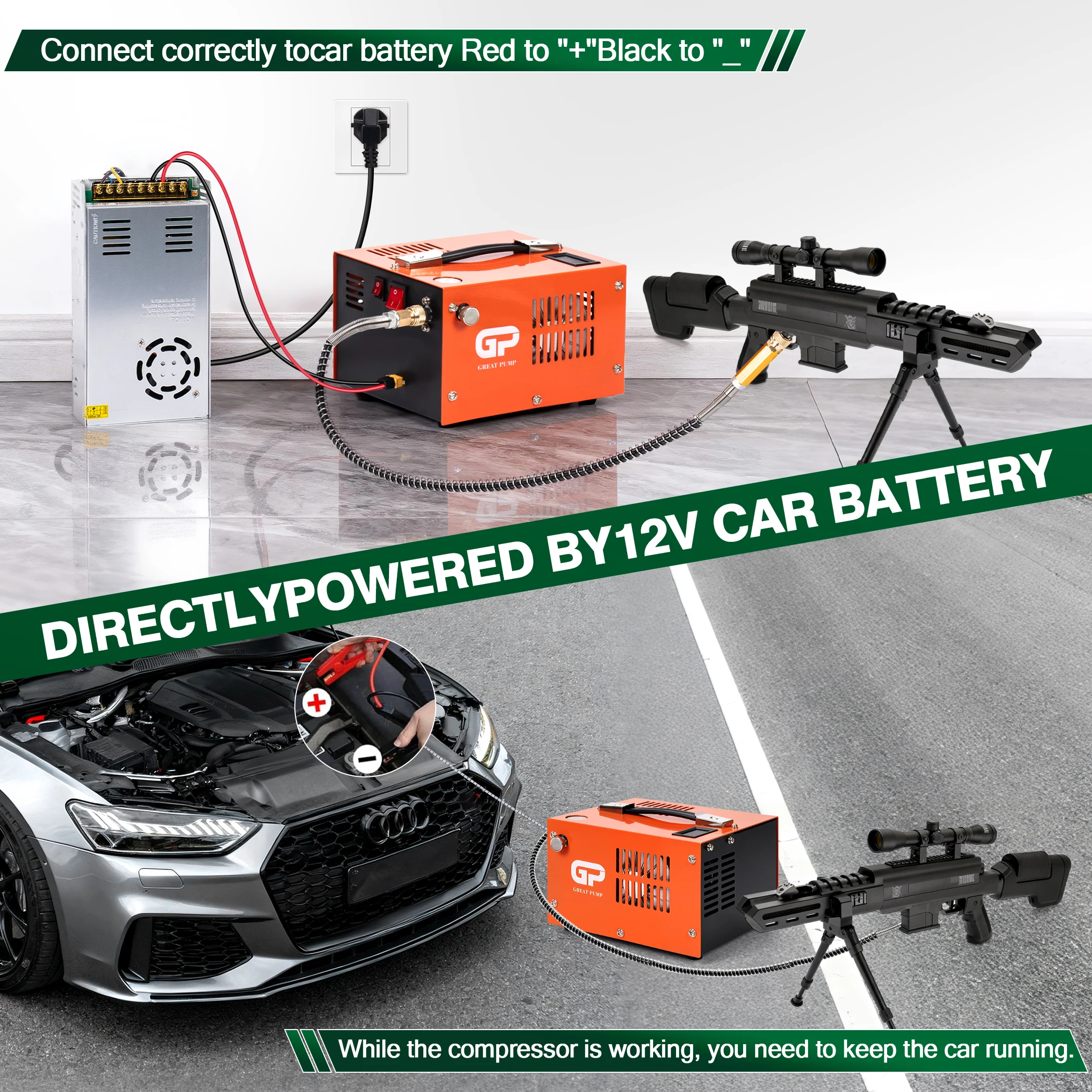 TUXING 4500Psi 300Bar 12V PCP 공기 압축기 휴대용 고압 압축기 (12V 전원 어댑터 포함) 페인트볼 다이빙 탱크용