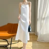 2025 New Model One Collar French High-end Silk Camisole Dress.  Solid Color Base Long Skirt 5