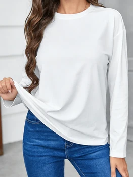 Women's long-sleeved T-shirt - A versatile basic top suitable for all seasons, with a casual style. 1