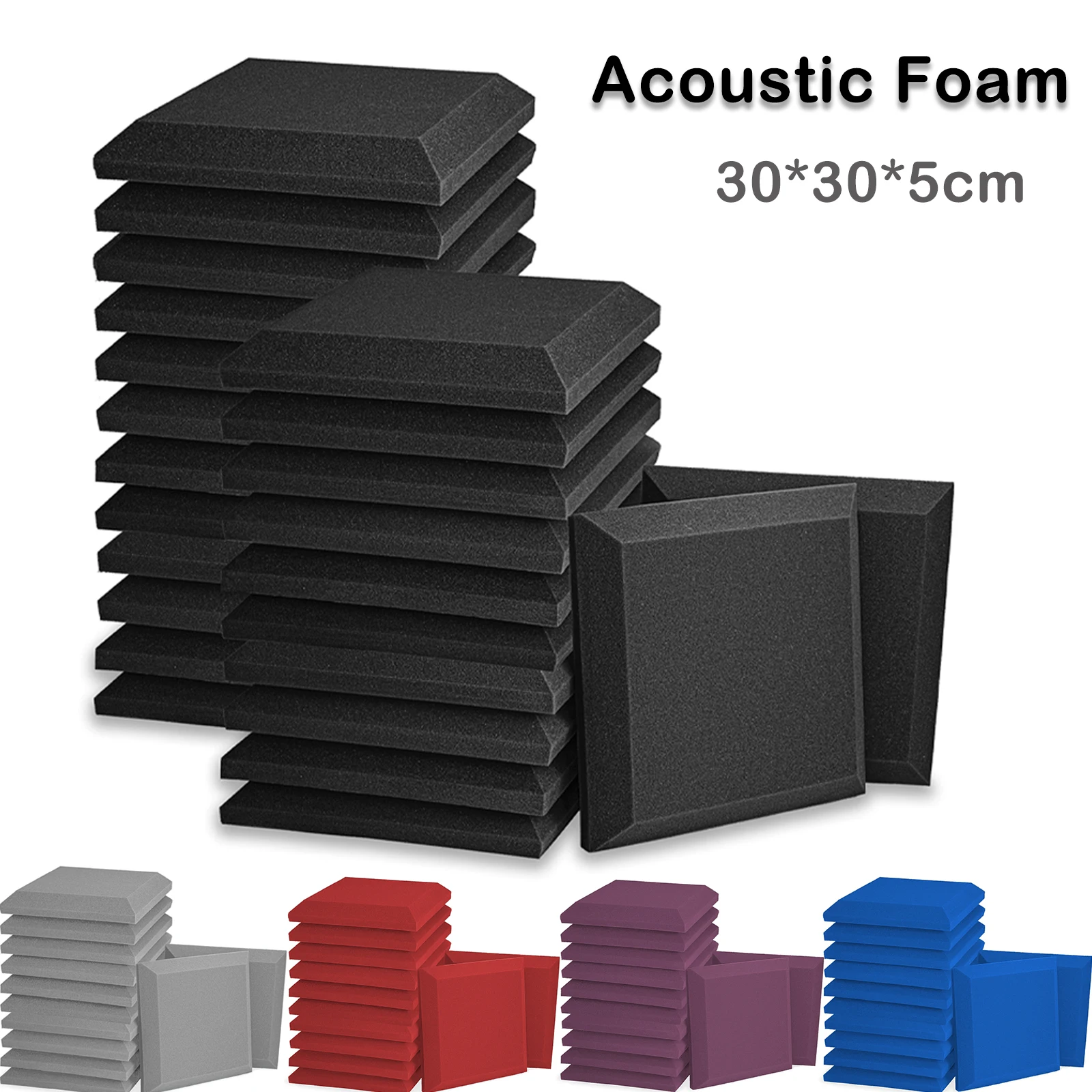 

6/12/24Pcs 30x30x5cm Studio Acoustic Foam Panels Soundproof Sponge Pad Square Absorption Treatment Wall KTV Room DecoratIve