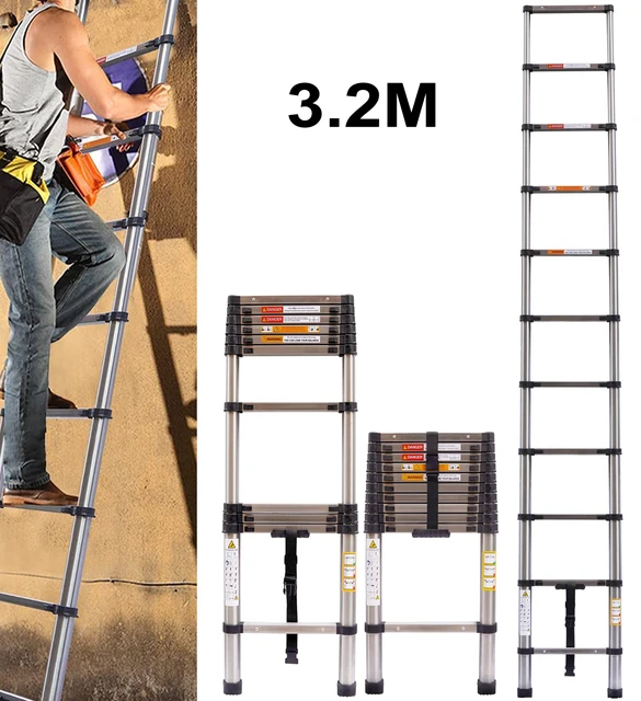 Escalera telescópica de acero inoxidable, escalón ligero de espiga, Plegable,  portátil, de ingeniería, 1,4 M + 1,4 M - AliExpress