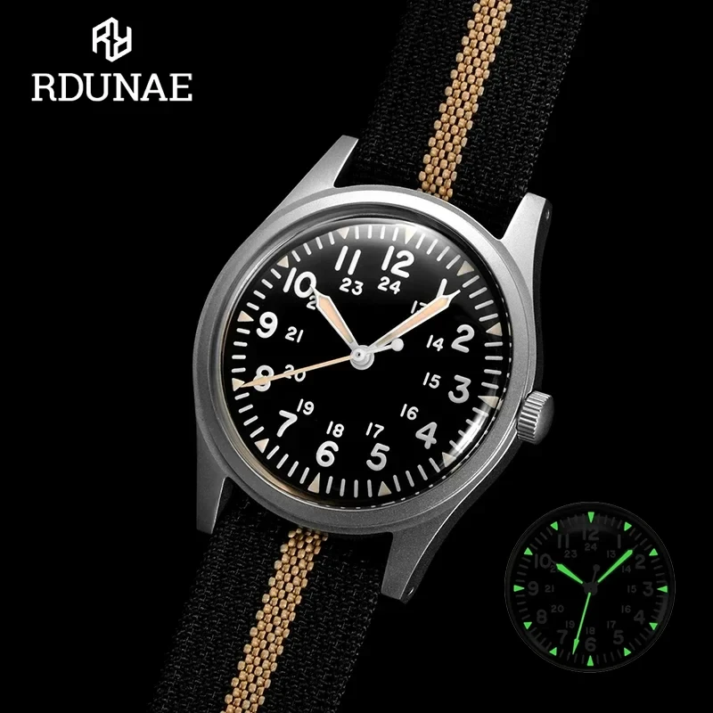 Rdunae 34,5mm neue Top Quarzuhren für Männer Retro G10 Militär Miyota Movemen Uhren Mineral Relogios Masculino