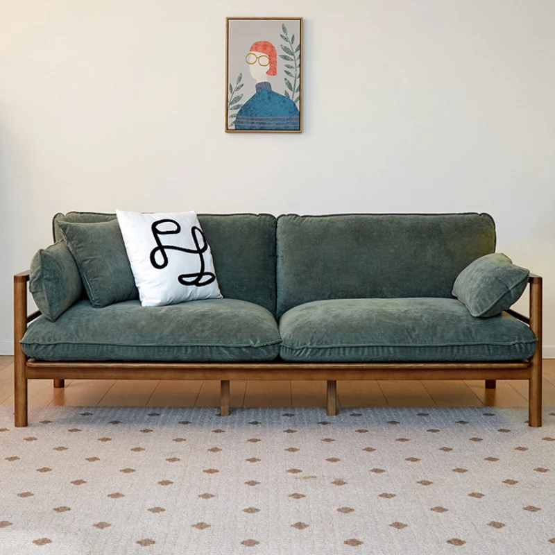 

Wood Retro Living Room Sofa Cotton Linen Fabric Designer Homestay Sofa Fabric Simple Washable Canape Salon Furniture