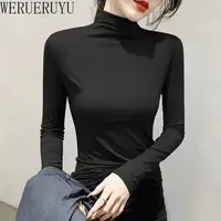 Black Turtleneck T-shirt Long Sleeve Tops Women Y2k Clothes Autumn Winter Korean Fashion Modal Elegant T-shirts for Women 2024 1