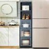GY Modern Kitchen Cabinet Floor Slit Shelf Locker Multilayer Microwave Oven Storage Cabinet with Flip Door home furniture 3