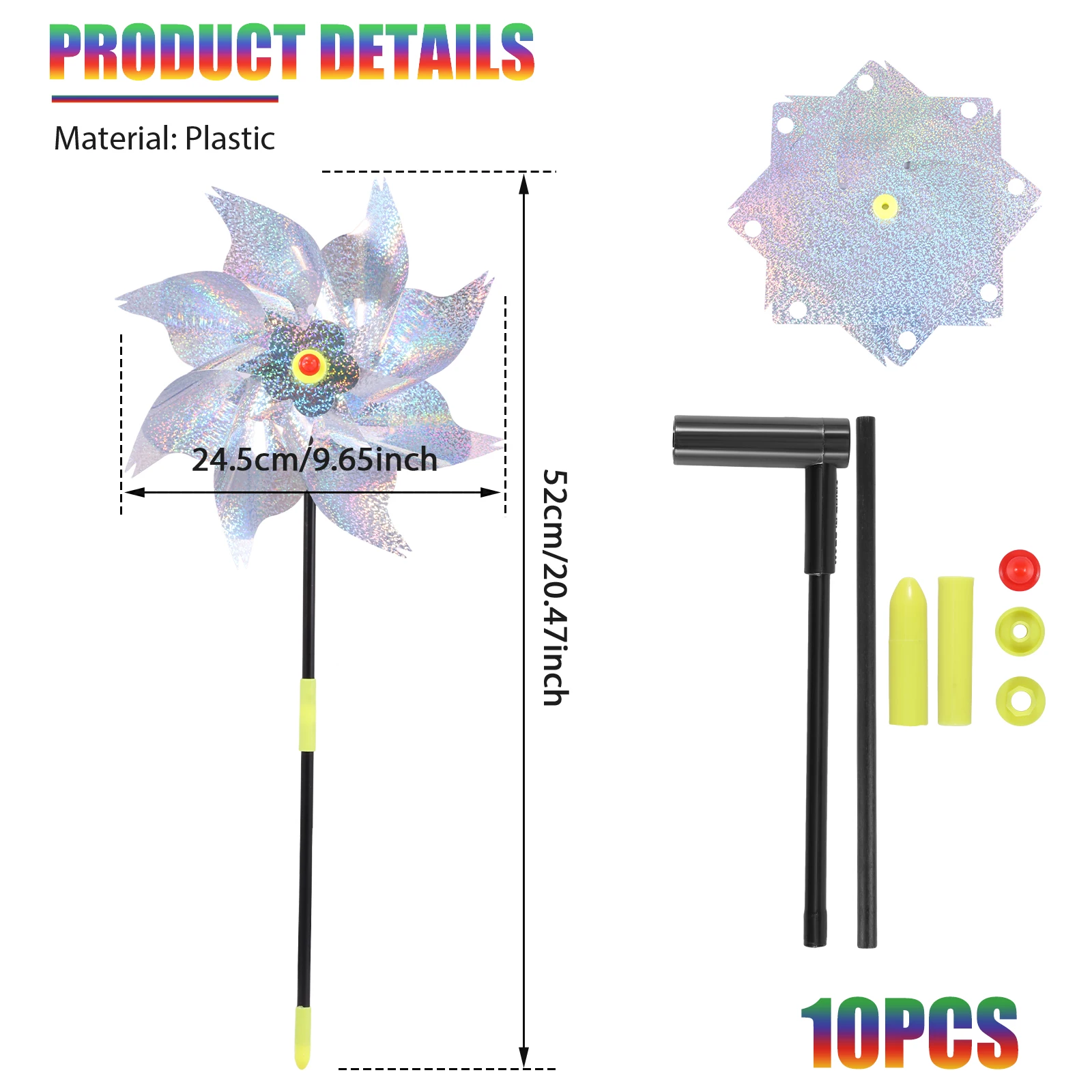 50 Stück bunte Windrad aus Kunststoff, gemischte Farben, Party-Windräder, DIY Rasen-Windmühle, dekorative Windspinner für Garten- und Hofdekoration – Detail 7