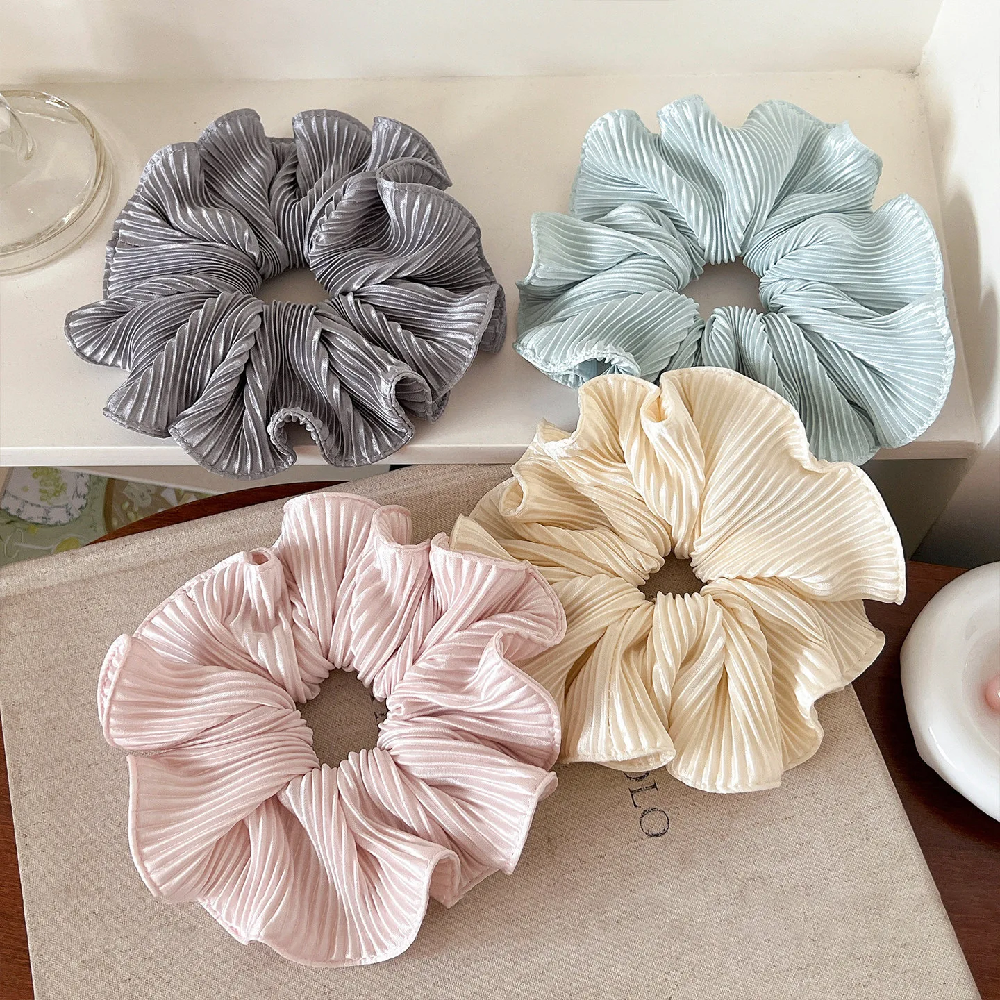 Chouchous élégants en satin rayé pour femmes, haute élasticité, infroissables, couleurs unies, accessoires pour cheveux_voghion.com