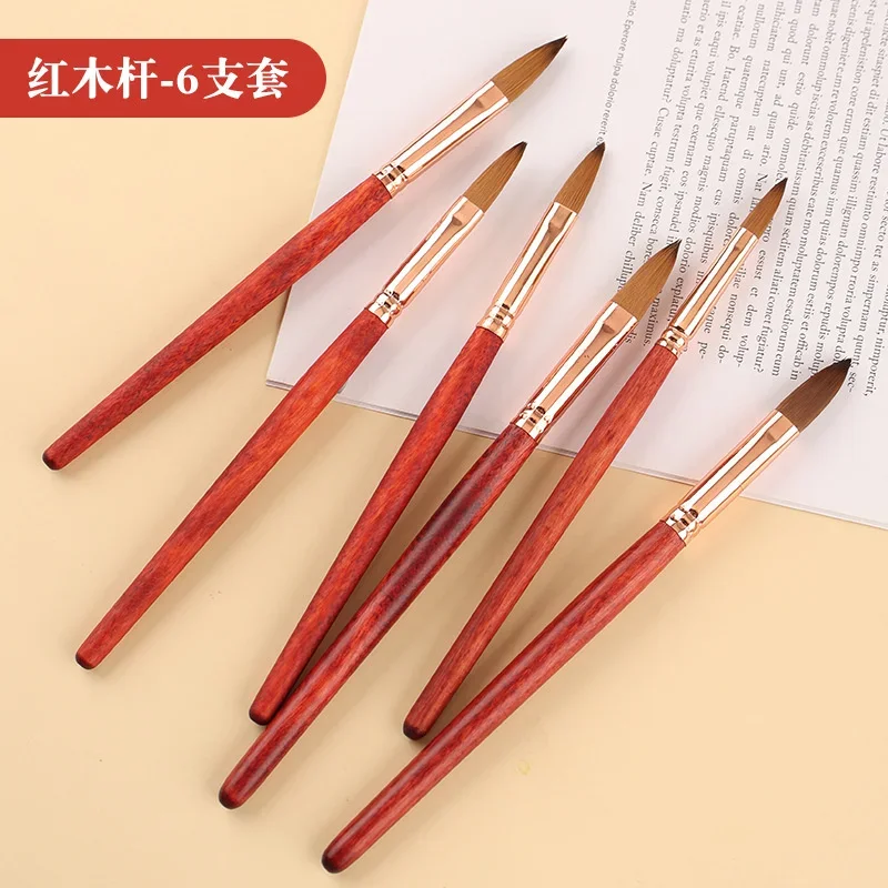 

6Pcs Kolinsky Acrylic Nail Brush Round Wooden Handle Nail Art Mink Brush Gel Builder Brush UV Gel Carving Pen Brush Drawing Tool