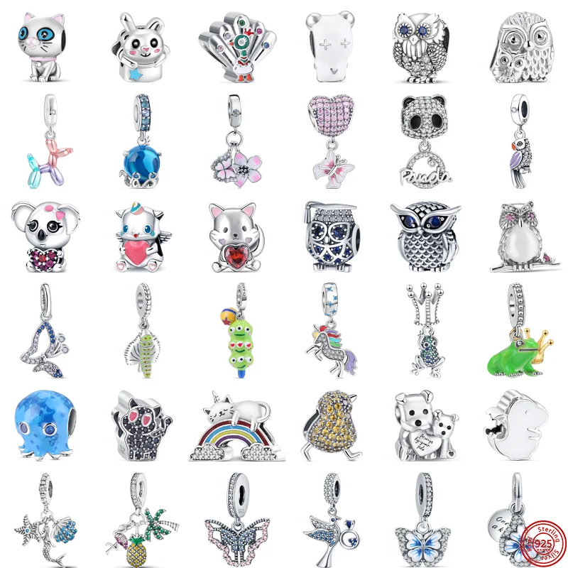 

New Panda Parrot Octopus Mermaid Flamingo Caterpillar Butterfly Animal Bead Fit Pandora Charms Bracelet 925 Silver Girls Jewelry