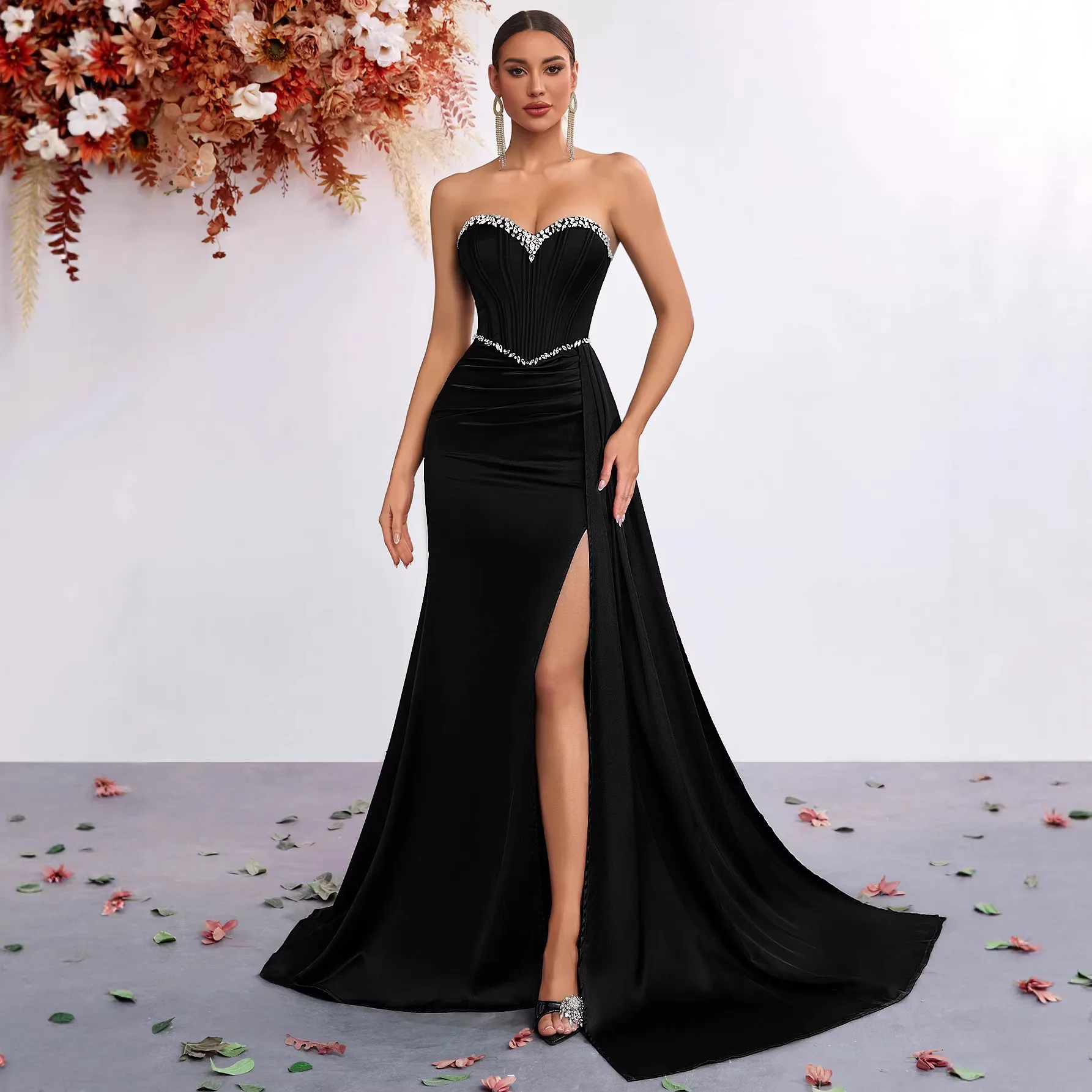 velvet floor length dress Red V-neck Long Sleeve Bridesmaid Evening Rozmiar:M Model: Marvin Rosalina and Luma by