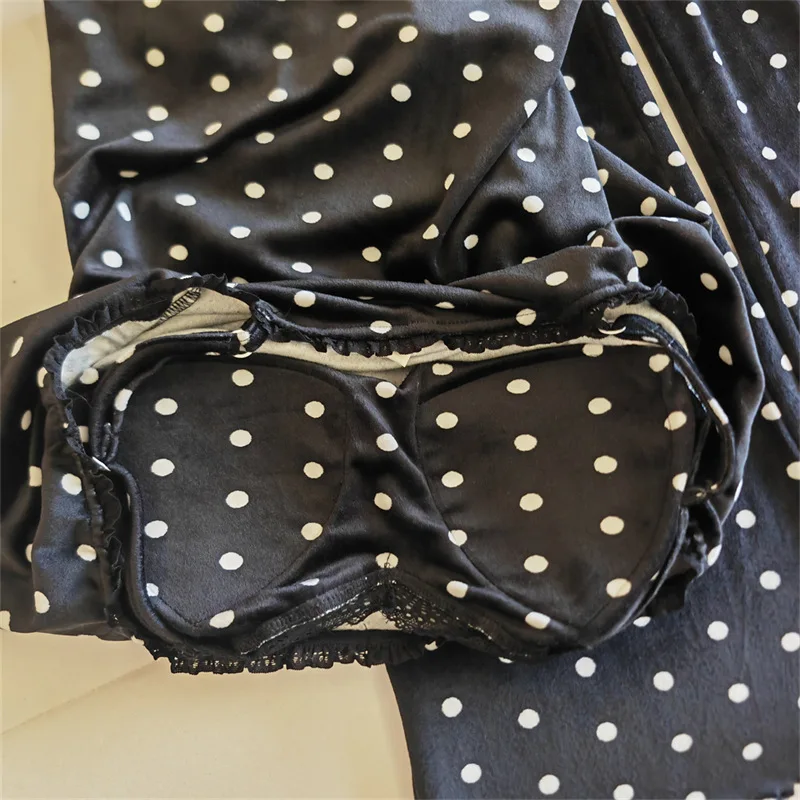 Warme Winter Nachtwäsche Sexy Pyjamas Set Brust Pad Top Hosen Sets Langarm Nachtwäsche Casual Rüschen frauen Hause Kleidung – Detail 17