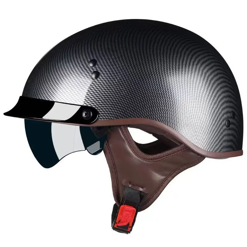 German Classic Motorcycle Half Helmet with HD Visors, Retro DOT Certification, Moto Half Helmet