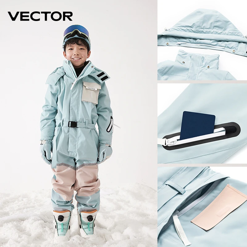Thick Children One-Piece Ski Jumpsuit Outdoor Sports Snowboard Jacket Warm Jump Suit Waterproof Winter Clothes Overalls Hooded kids snow suit