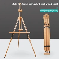 An easel made of beech wood, with a large adjustable and foldable portable triangular drawing storage display stand 1