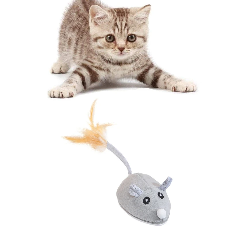 

Interactive for Cat Toy Electronic Mouse with Feather Tail for Hunting Simulatio