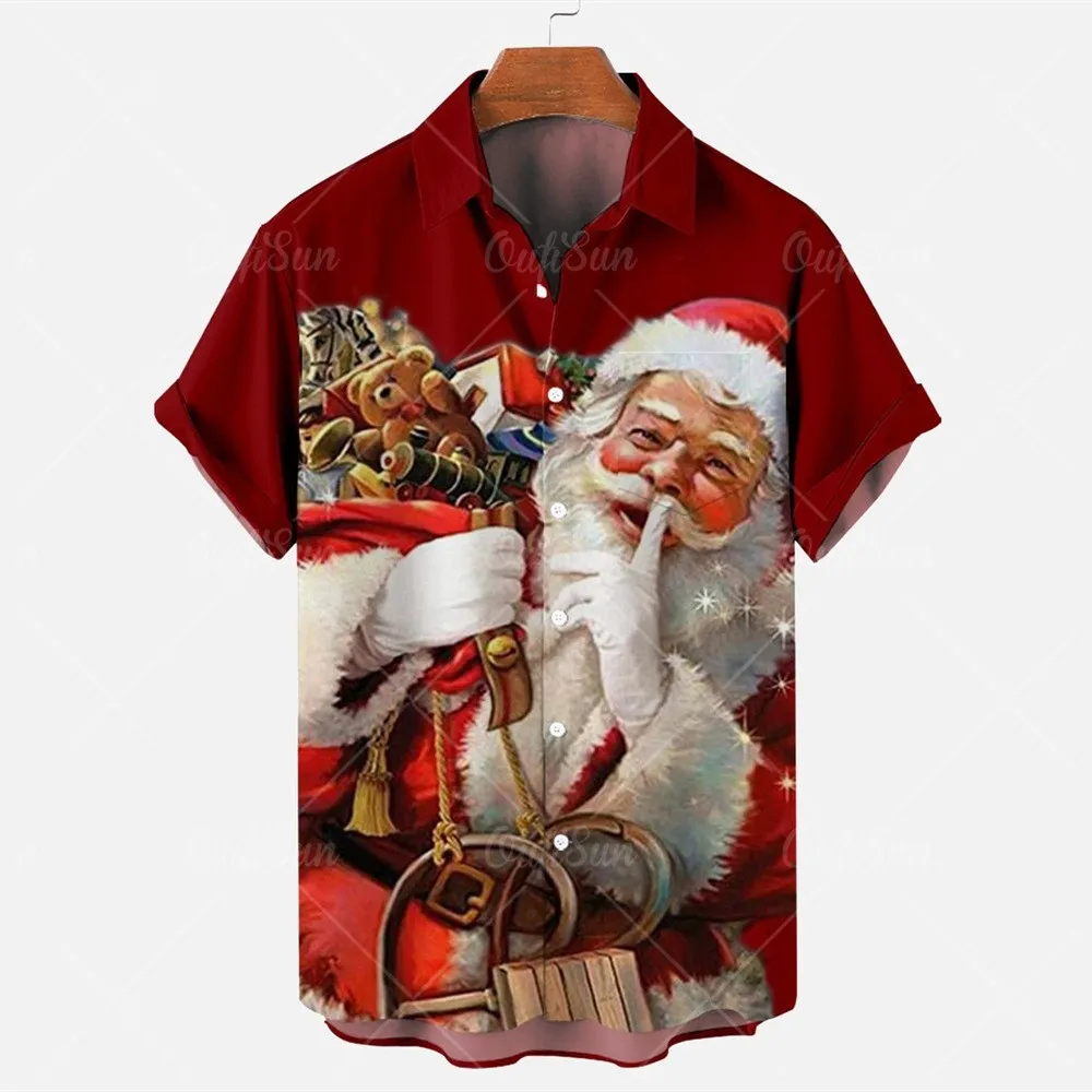 

Christmas Graphic Print Men's Shirts Harajuku Tops Short Summer Lapel Fashion Hawaiian Shirts Holiday Oversized Clothes Tee
