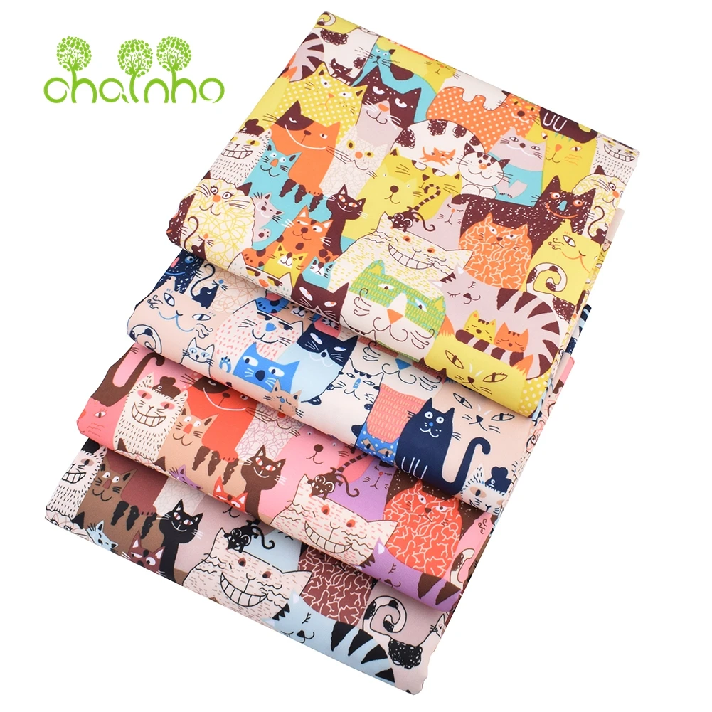Chainho,Digital Printing Waterproof Fabric,DIY Quilting & Sewing Material, Cartoon Cats Series,For Suitcase,Handbag,Tablecloth
