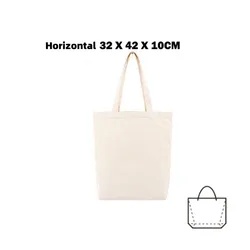 Eco-Friendly Reusable Cotton Tote - Large Capacity Canvas Shopping Bag in Beige White (Beige-32x42x10cm)
