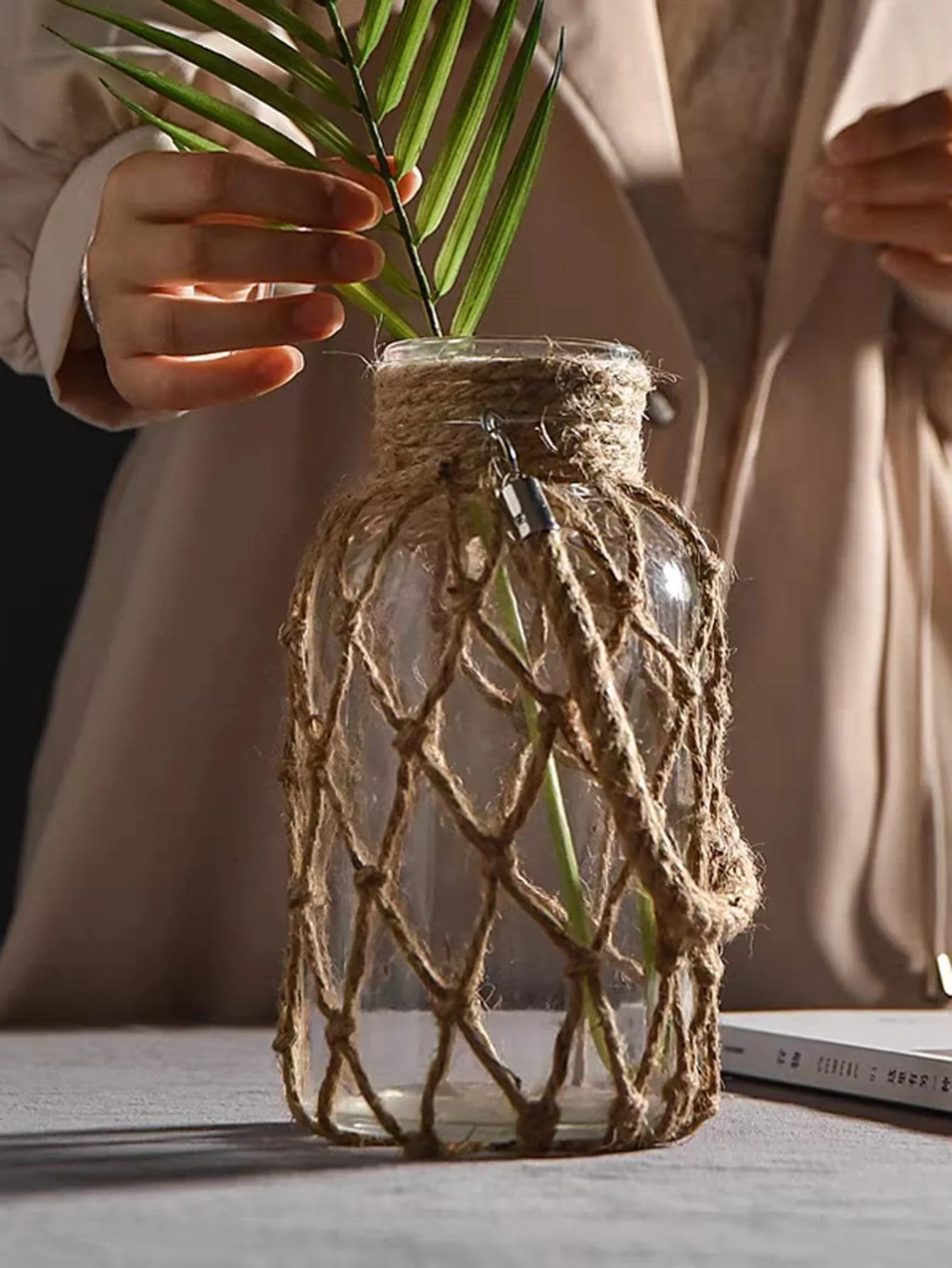 Rustic Hanging Glass Vase with Rope Net 2