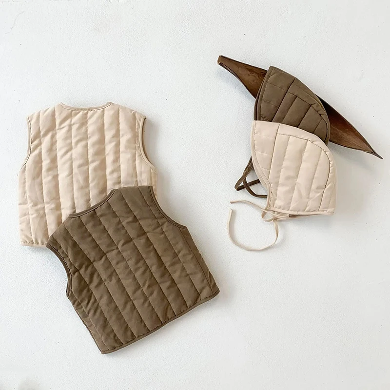 Fur Vest Children Down Vest Baby Vest with Hat Spring Warm Thicken Cotton Coat Fashion Korea Kids Waistcoat for Girls Boys Outerwear Children Jacket Clothes